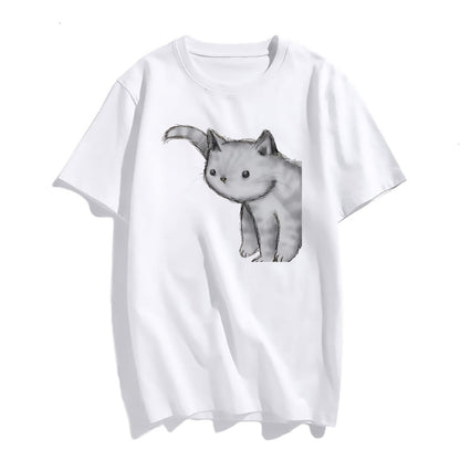 The Cat with The Head Outstretched T-Shirt Casual Round Neck Short Sleeve