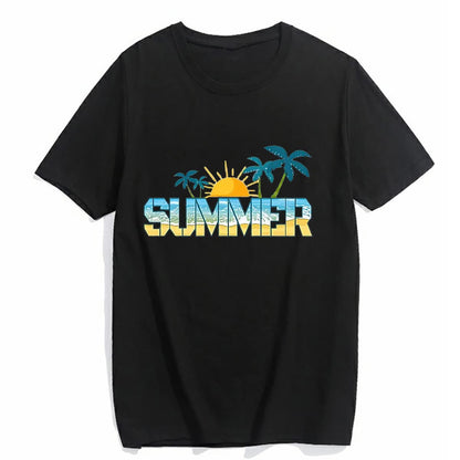 T-Shirt for Women Hello Summer Graphic Shirt Vacation Beach Style Casual Short-Sleeved Tops
