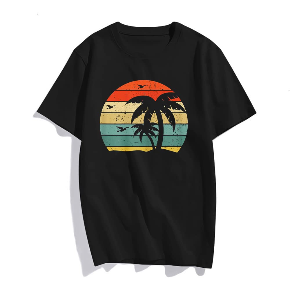 Women Fashion Retro Beach Style Design with Palm Trees Casual T-Shirt