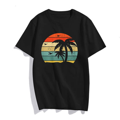 Women Fashion Retro Beach Style Design with Palm Trees Casual T-Shirt