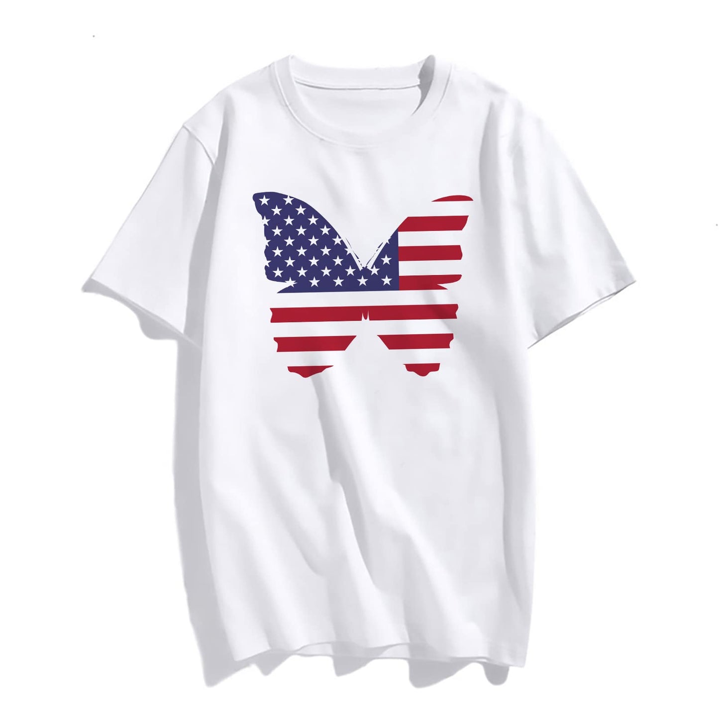 Butterfly American Flag Pattern Women's Short-Sleeved Round Neck T-Shirt