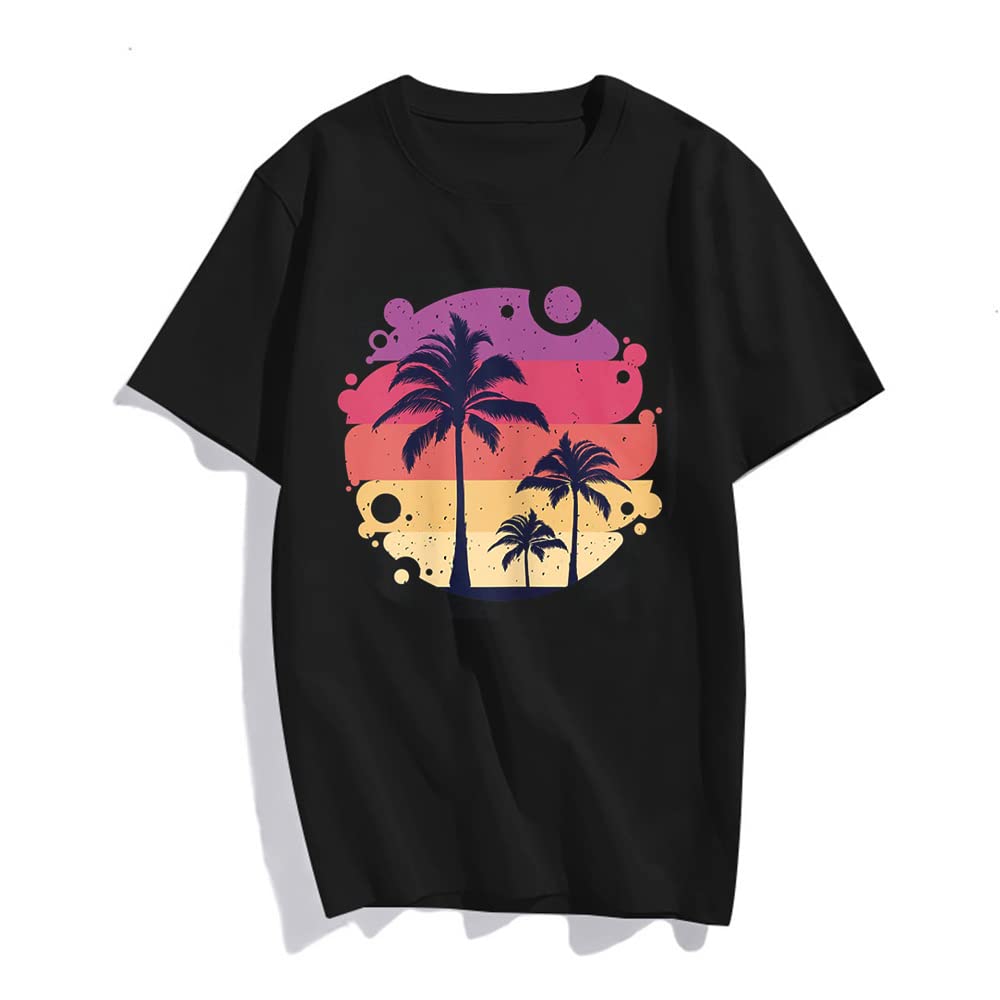 Women Fashion Retro Beach Style Design with Palm Trees Casual T-Shirt