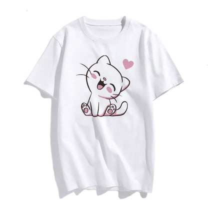 Womens Cute Cat Graphic Short Sleeve T Shirts for Women Tops Teen Girl Clothes