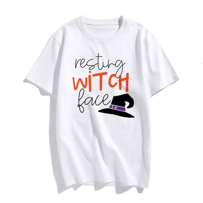 Halloween Witch Print Female Short Sleeve Graphic Fashion Summer T Shirt Women