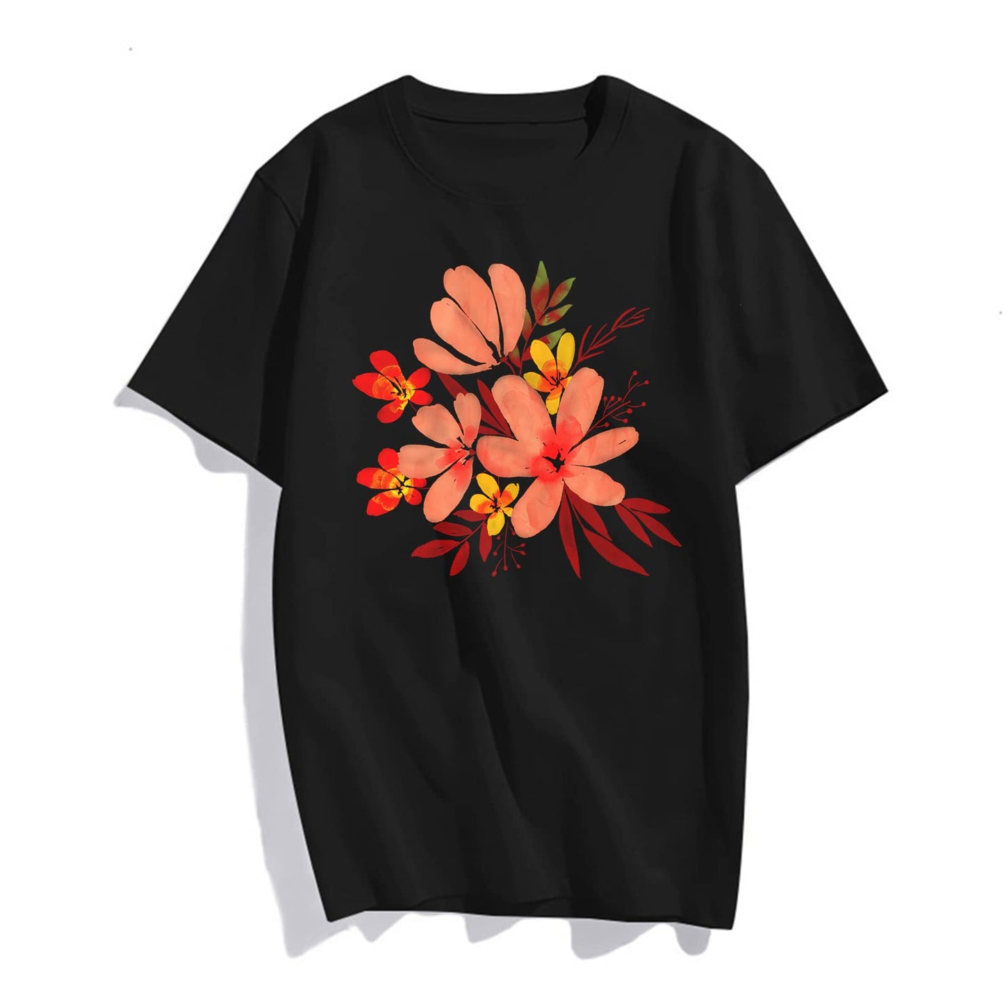 Womens Flower Graphic Tshirts Casual Short Sleeve Tops Women's