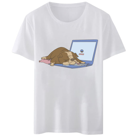 Women's T-Shirt - "Sleeping Dog Computer" Funny Print