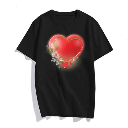 Red Love Graphics Tshirts Women Casual Short Sleeve Round Neck Tops