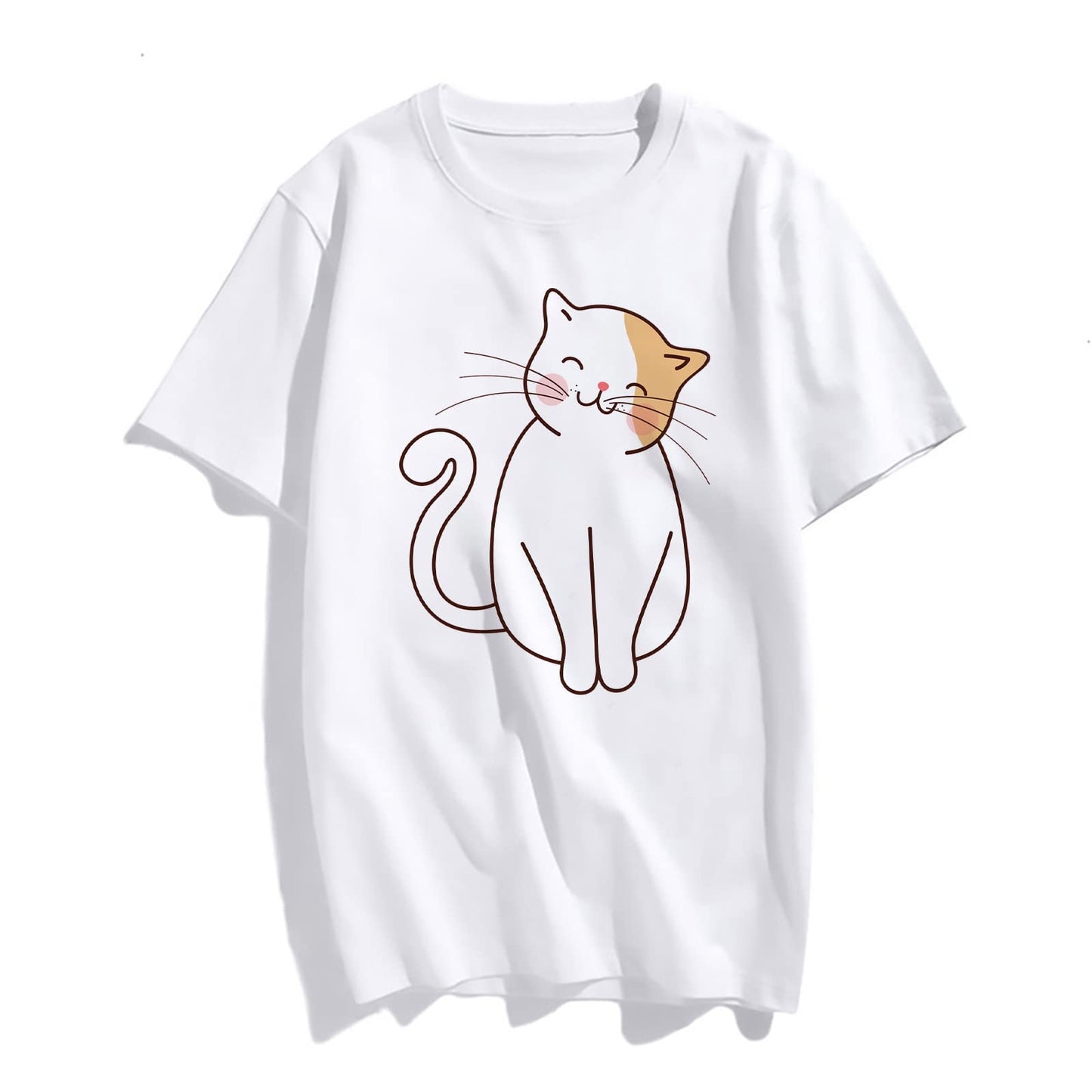 Cat Cute Graphics T-Shirt Women Fashion Casual Short-Sleeved Tops Teens Girl Clothes