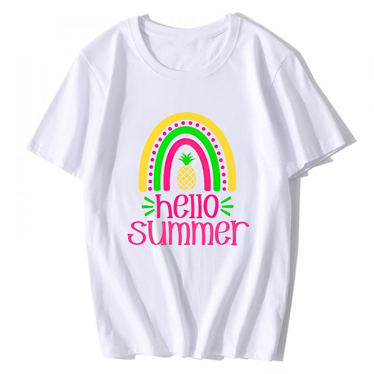 T-Shirt for Women Hello Summer Graphic Shirt Vacation Beach Style Casual Short-Sleeved Tops