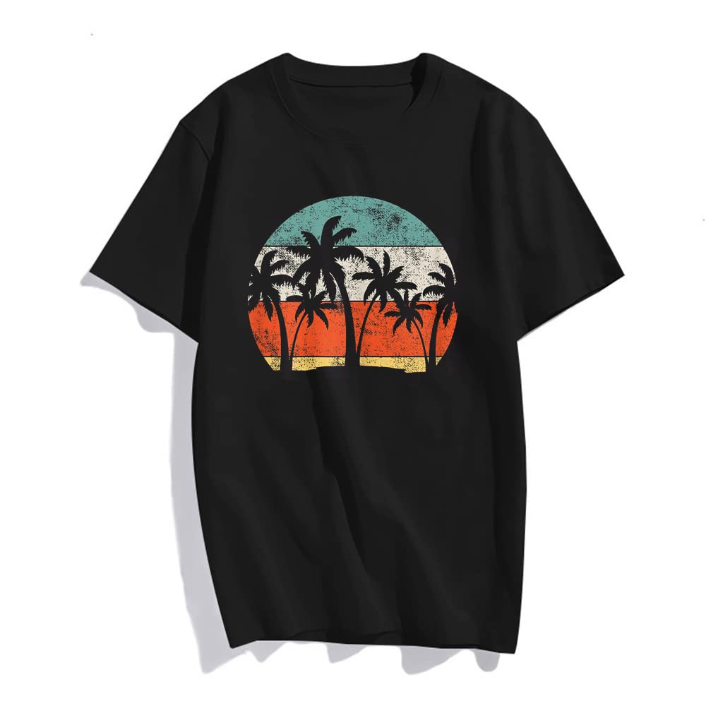 Women Fashion Retro Beach Style Design with Palm Trees Casual T-Shirt