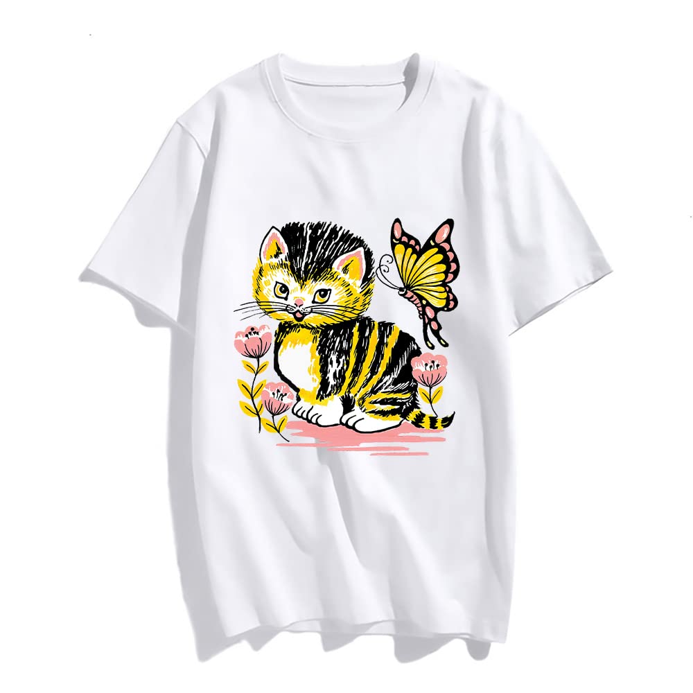 Womens T Shirt Fashion Tops Girl Short Sleeve Black Cat Graphic Casual Tees