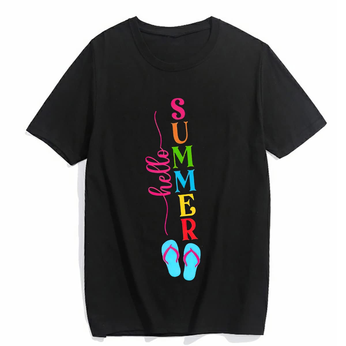 T-Shirt for Women Hello Summer Graphic Shirt Vacation Beach Style Casual Short-Sleeved Tops