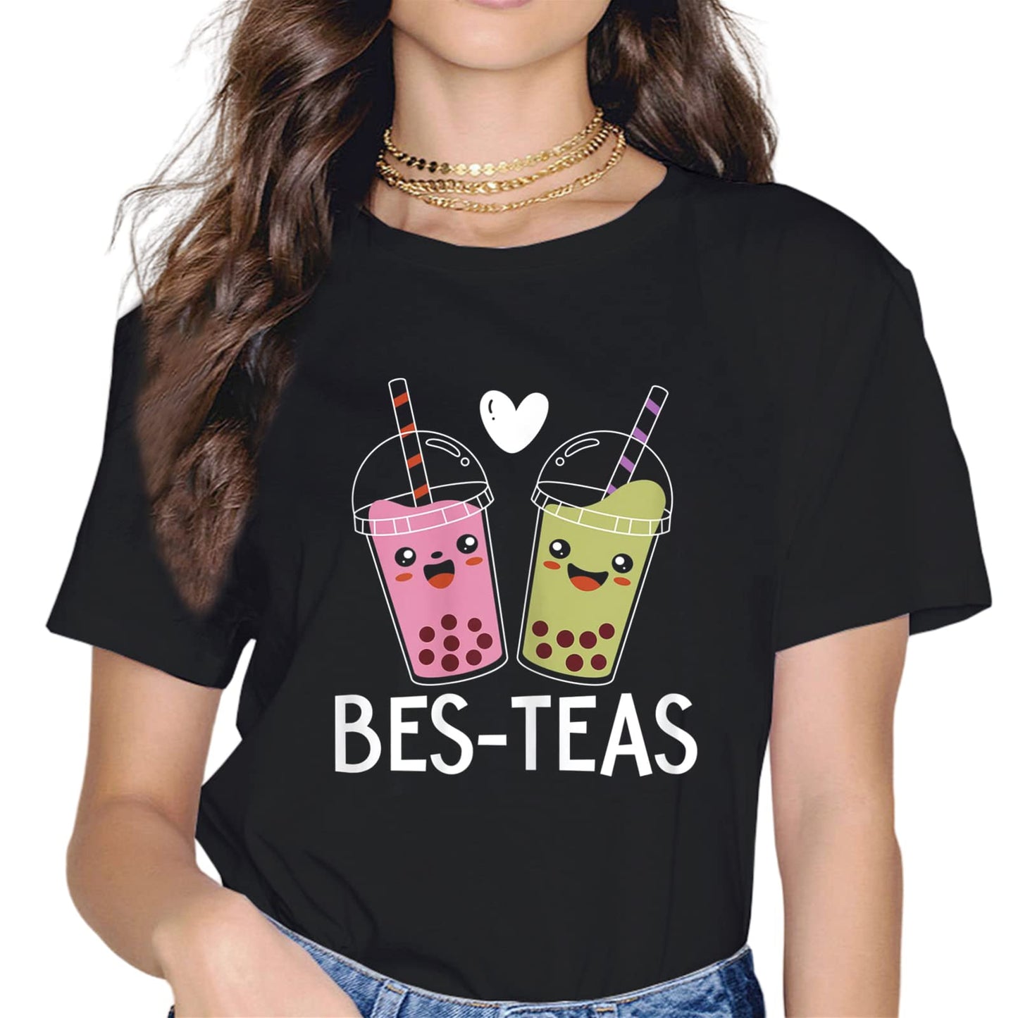 Women Kawaii Boba Bubble Tea Tops Girl Short Sleeve Casual Round Neck Tees