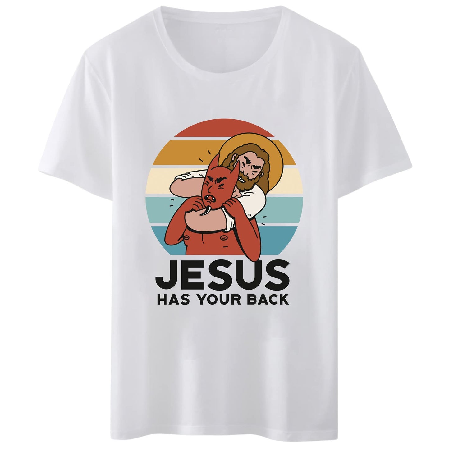 Women T-Shirt Jesus Has Your Back T-Shirt Round Neck Tops Short Sleeve Casual Tee