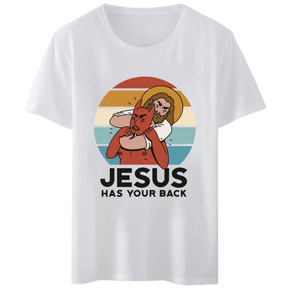 Women T-Shirt Jesus Has Your Back T-Shirt Round Neck Tops Short Sleeve Casual Tee