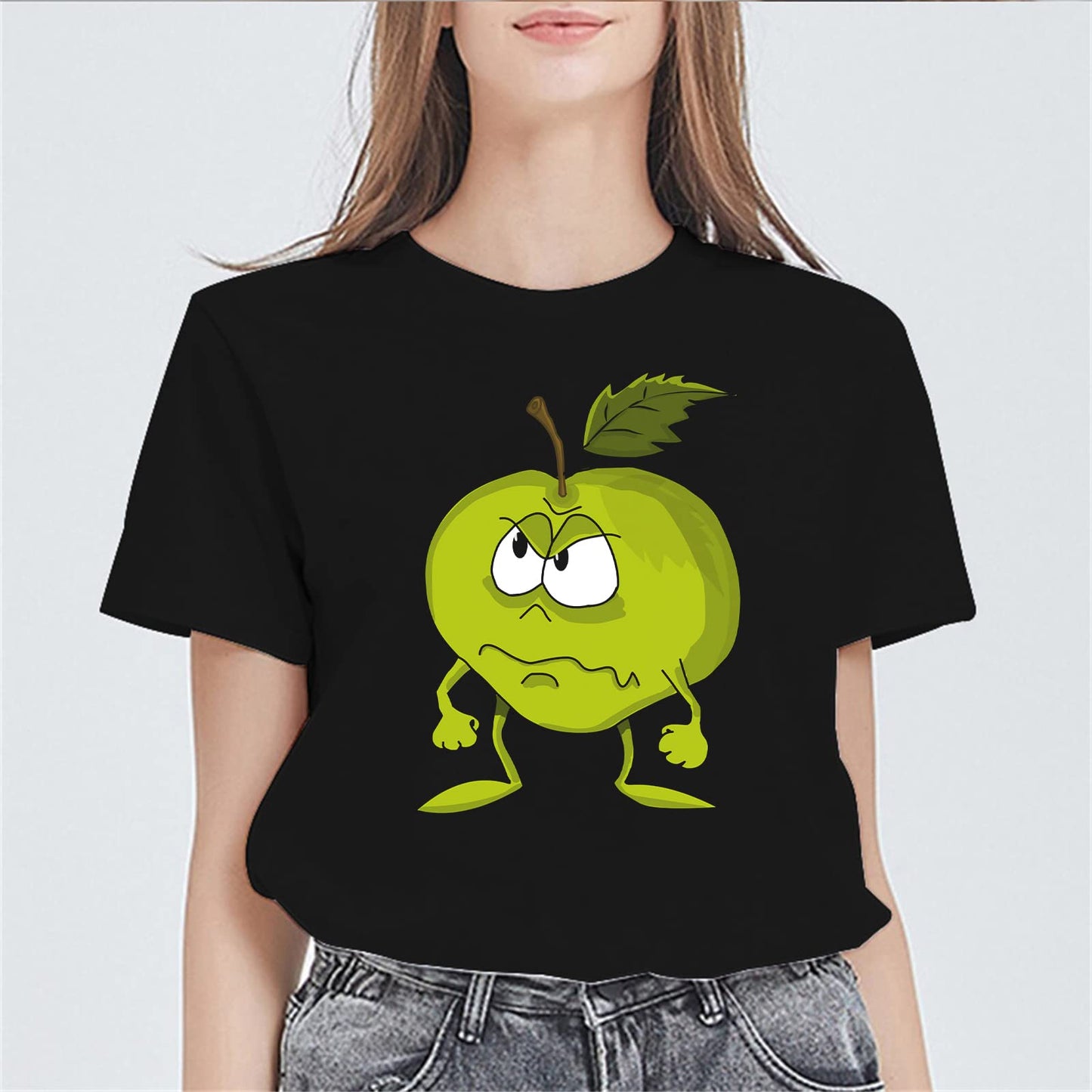 Funny Apple Graphics Tshirts Women Casual Short Sleeve Round Neck Tops