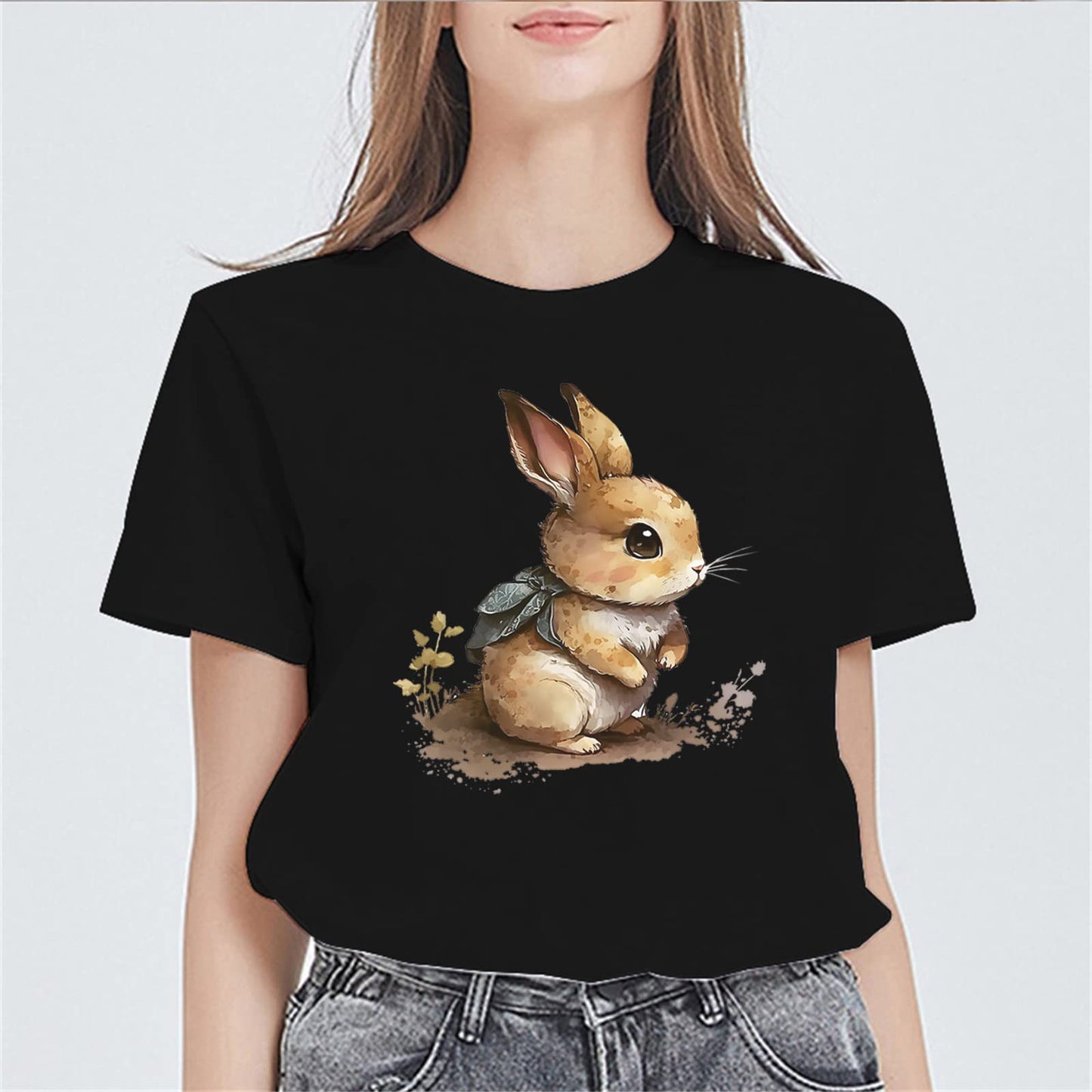 Cute Bunny Tops Women's Short-Sleeved T-Shirt Easter Gifts