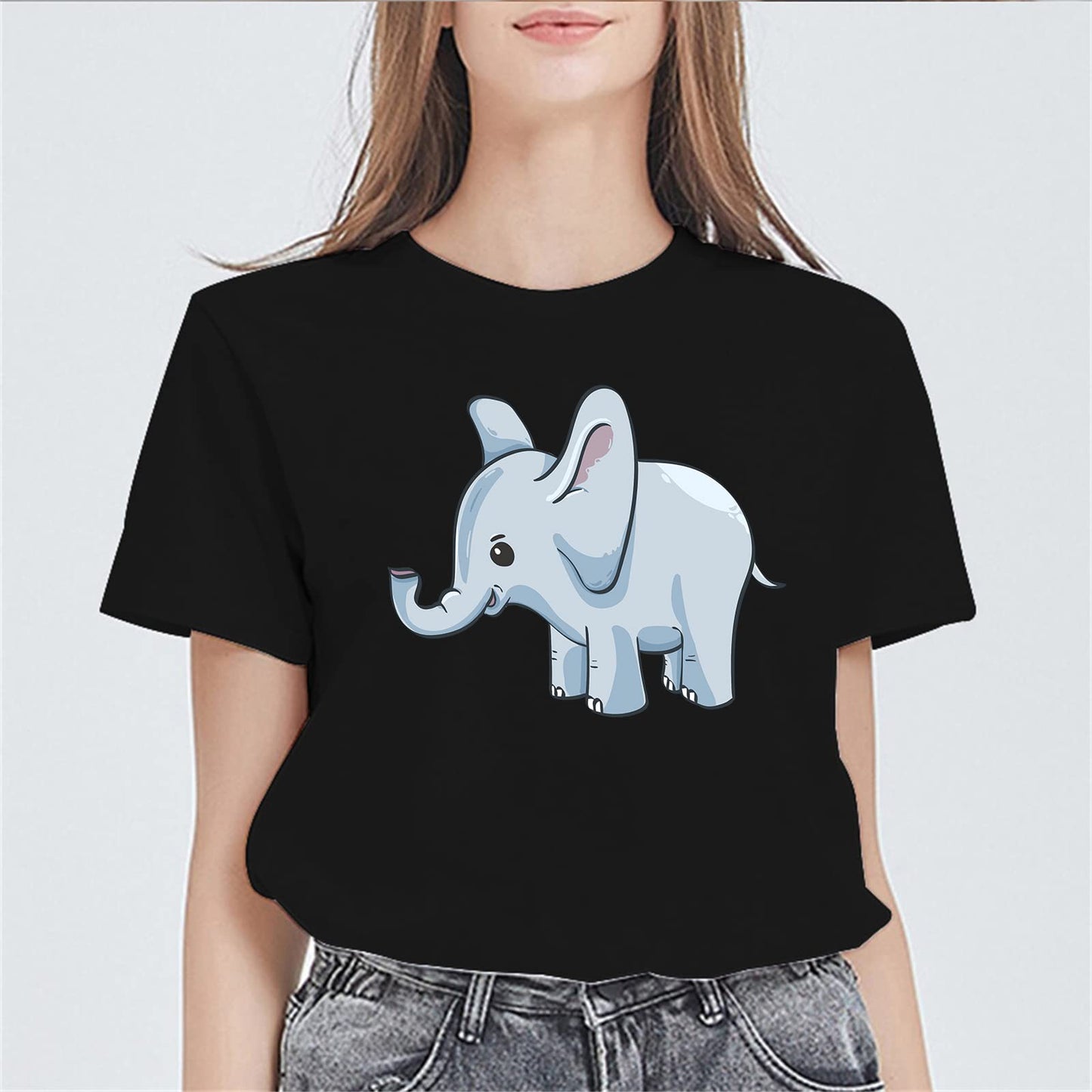 Womens Lovely Baby Elephant Graphic Short Sleeve T Shirts for Women Summer Tops Teen Girl Clothes
