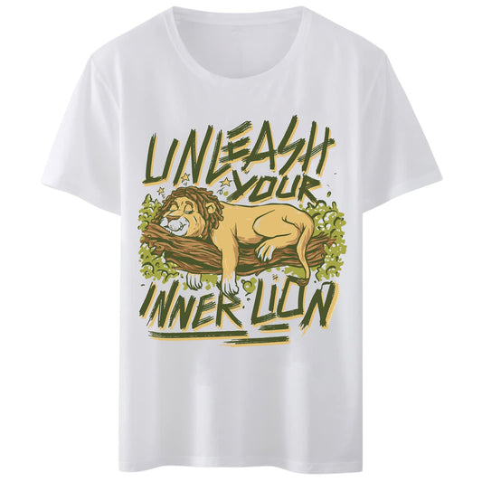 Women T-Shirt Unleash Your Inner Lion T-Shirt Round Neck Tops Short Sleeve Casual Tee