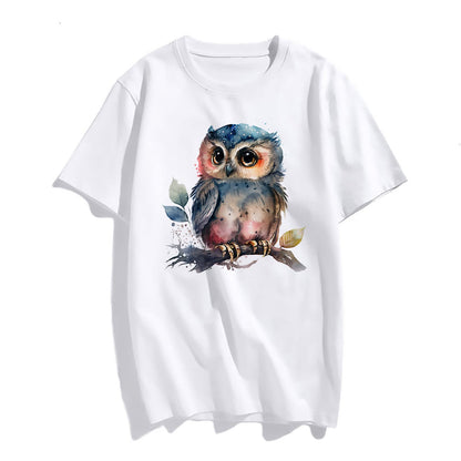 Owl Graphic Short Sleeve T Shirts for Women Tops Teen Girl Clothes