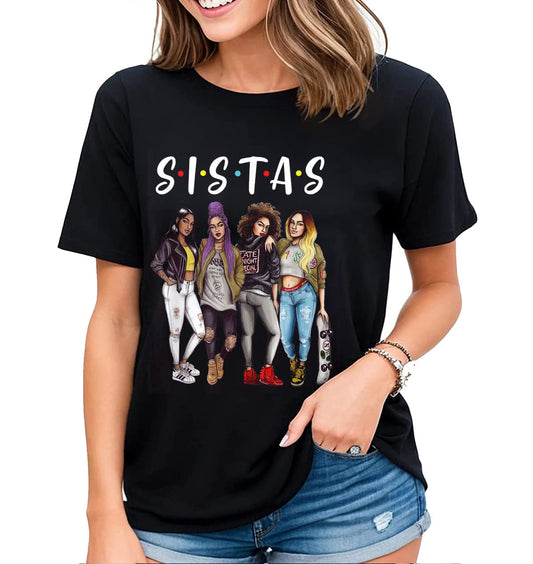 Women Black Sistas Pride T-Shirt Queen Melanin African American Casual Short Sleeve Tops