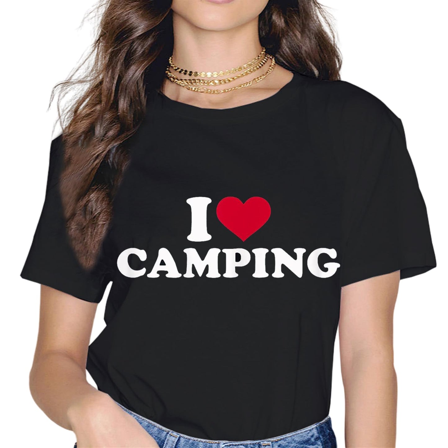 Happy Camping Fashion Short Sleeve Casual Round Neck Gift T-Shirt