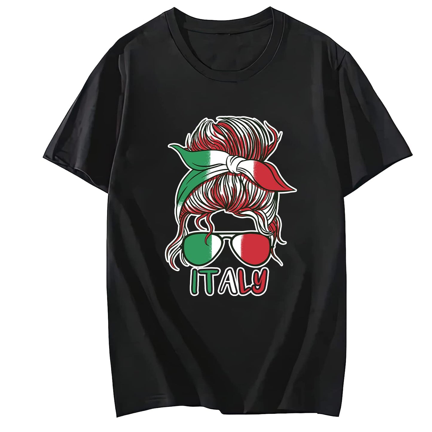 LastFor1 Italian Woman Headband Short Sleeve Comfort Tops T-Shirts for Women