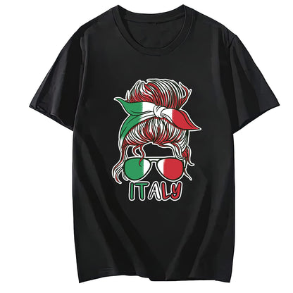 LastFor1 Italian Woman Headband Short Sleeve Comfort Tops T-Shirts for Women