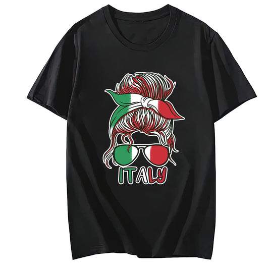 LastFor1 Italian Woman Headband Short Sleeve Comfort Tops T-Shirts for Women