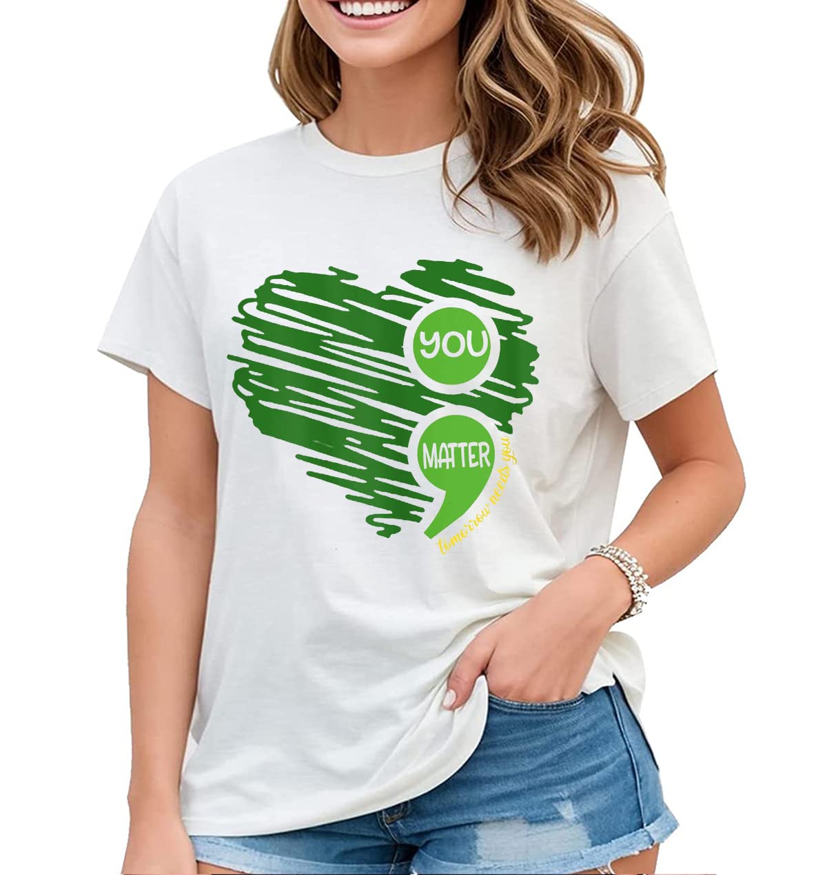 T-Shirt for Women No One Fights Alone Mental Health Awareness Green Ribbon Casual Short Sleeve Tops