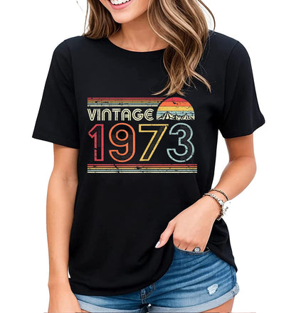 Womens Fun 1973 Graphic 50th Anniversary T-Shirt Vintage Gift Casual Short-Sleeved Tops