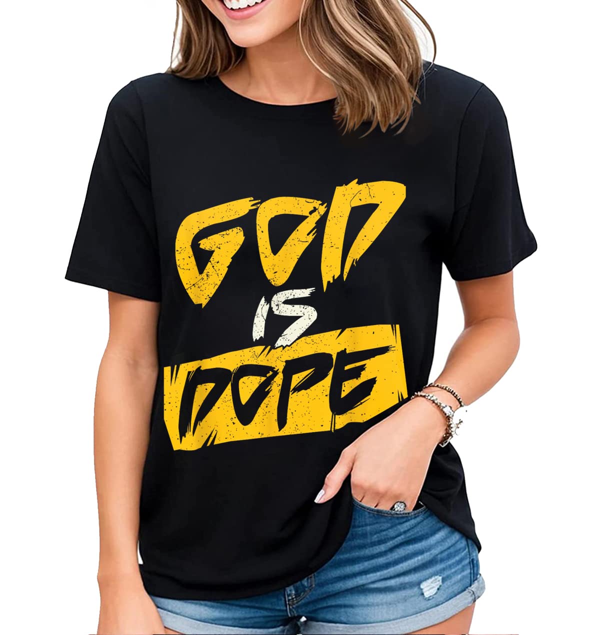 Womens T-Shirt God is Dope Christian Faith Believer Casual Short Sleeve Tops