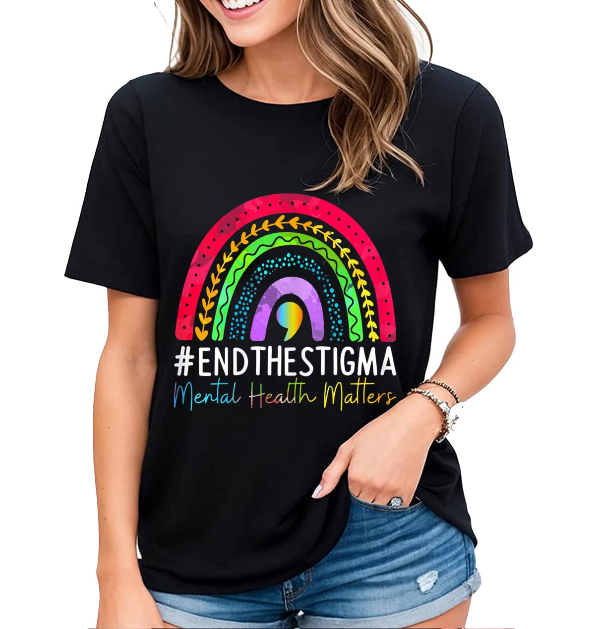 Women's Tshirt Mental Health Awareness Tee Green Ribbon Animal Botanical Graphic Casual Short Sleeve Tops