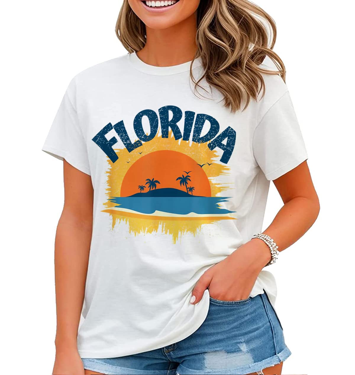 noozuo New Tropical Summer Vacation Shirt Women Florida Holiday Beach Palm Tree T-Shirt