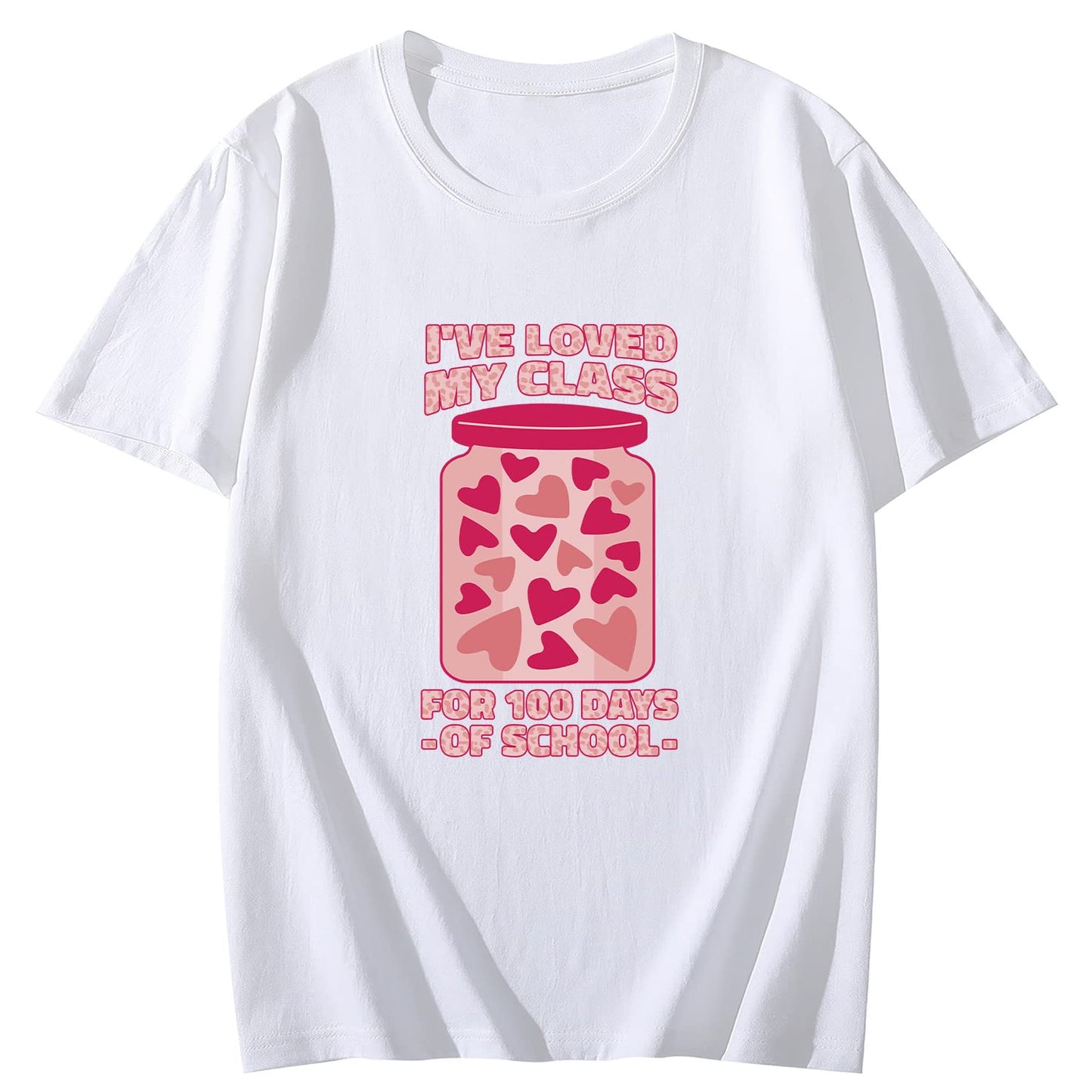 Women's 100 Days of School Love Round Neck Short Sleeve T-Shirt Top
