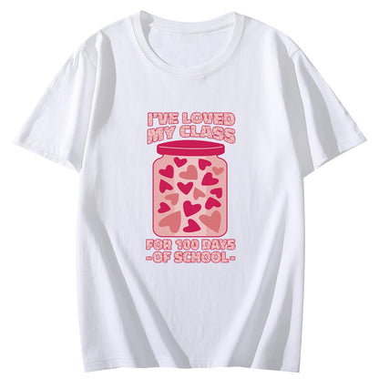 Women's 100 Days of School Love Round Neck Short Sleeve T-Shirt Top