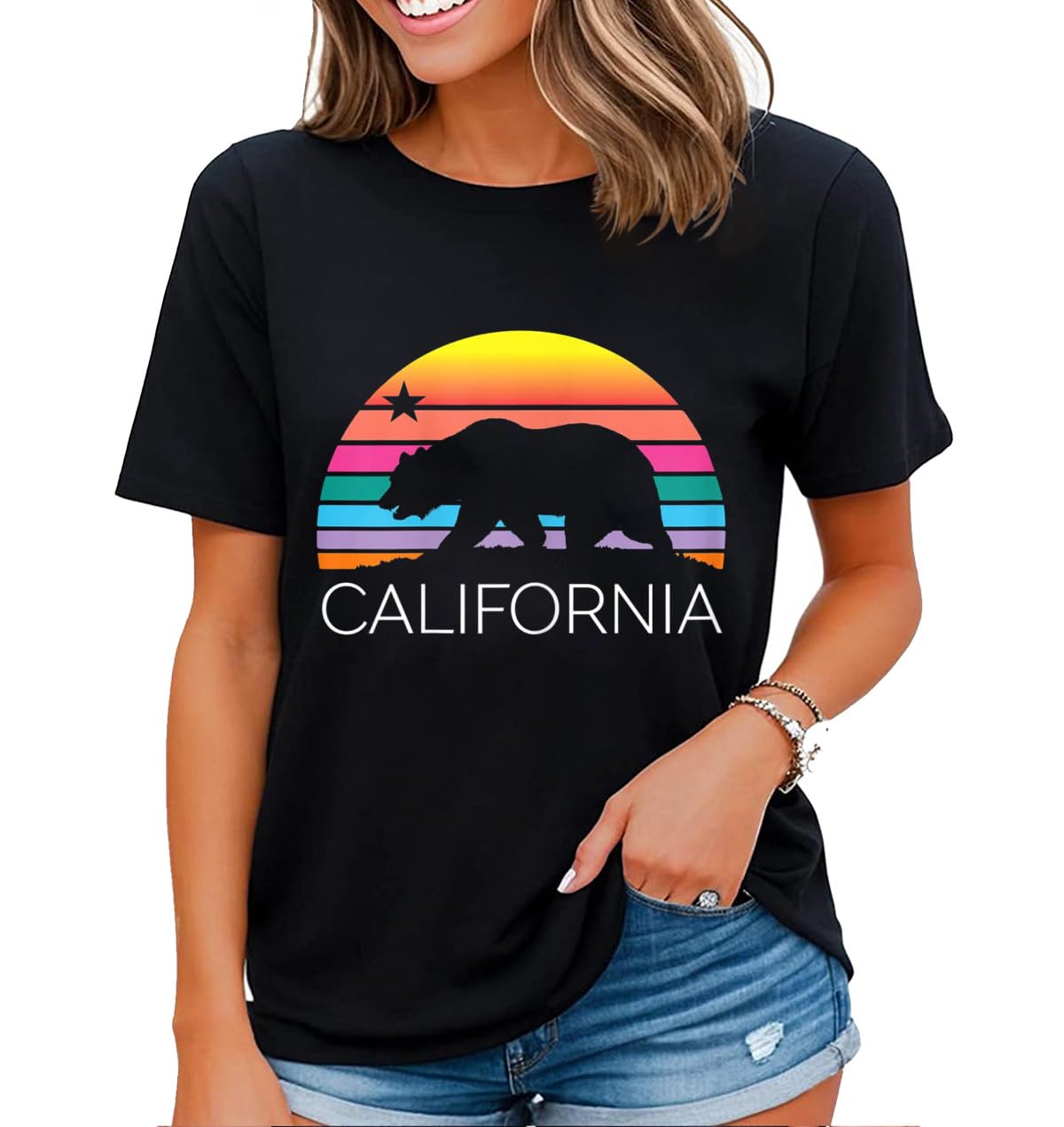 California Flag T-Shirt - Women's California Bear Graphic Tee