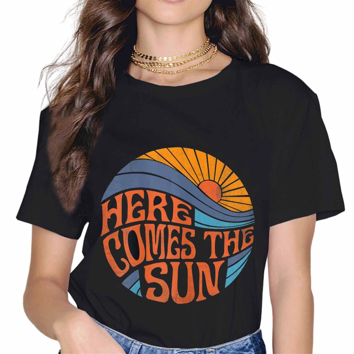 Here Comes The Sun Vintage Retro Summer Beach Gift T-Shirt