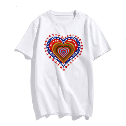 Womens Colorful Hearts Pattern Tshirts Casual Short Sleeve Tops Women's