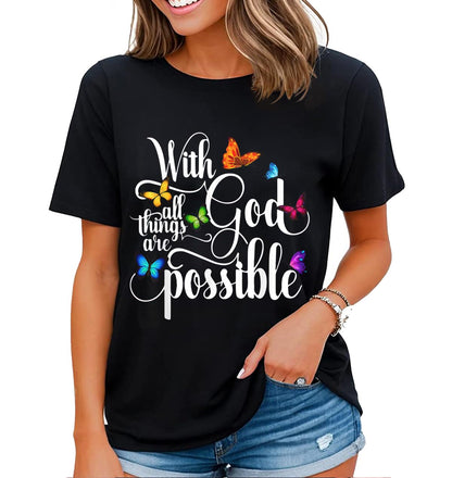 Fun Bible Quotes Christian Faith Shirt Butterfly Graphic Tshirt Women