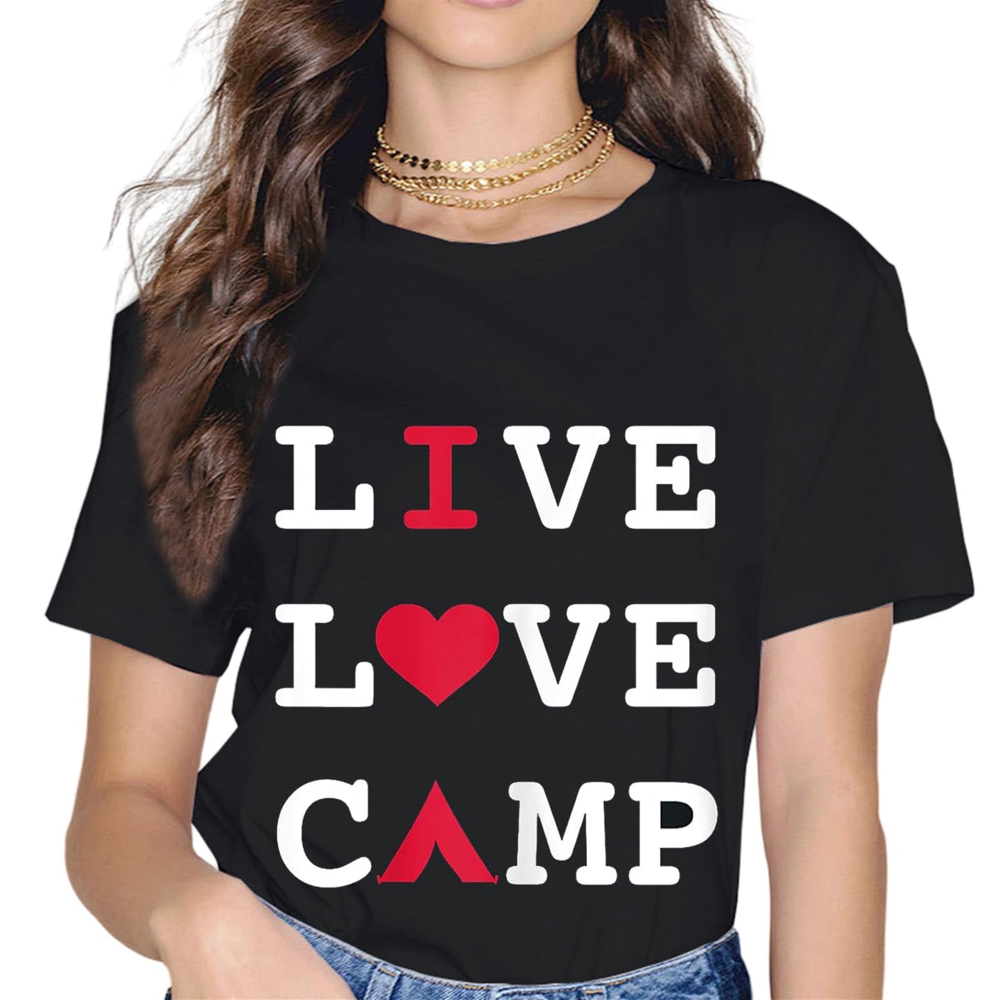 Happy Camping Fashion Short Sleeve Casual Round Neck Gift T-Shirt