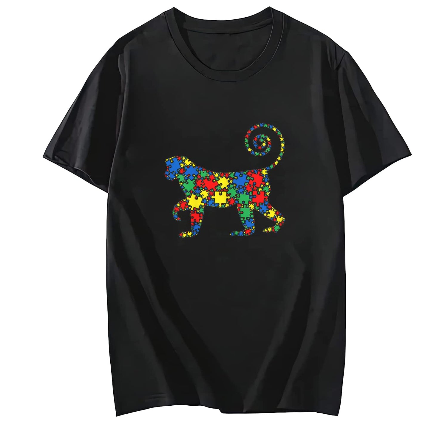 LastFor1 Monkey Autism Puzzle for Women Men Kids Cute O-Neck T-Shirt