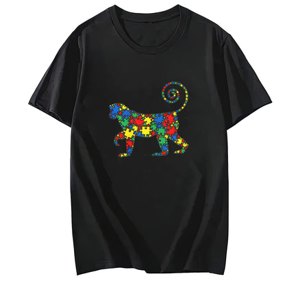 LastFor1 Monkey Autism Puzzle for Women Men Kids Cute O-Neck T-Shirt