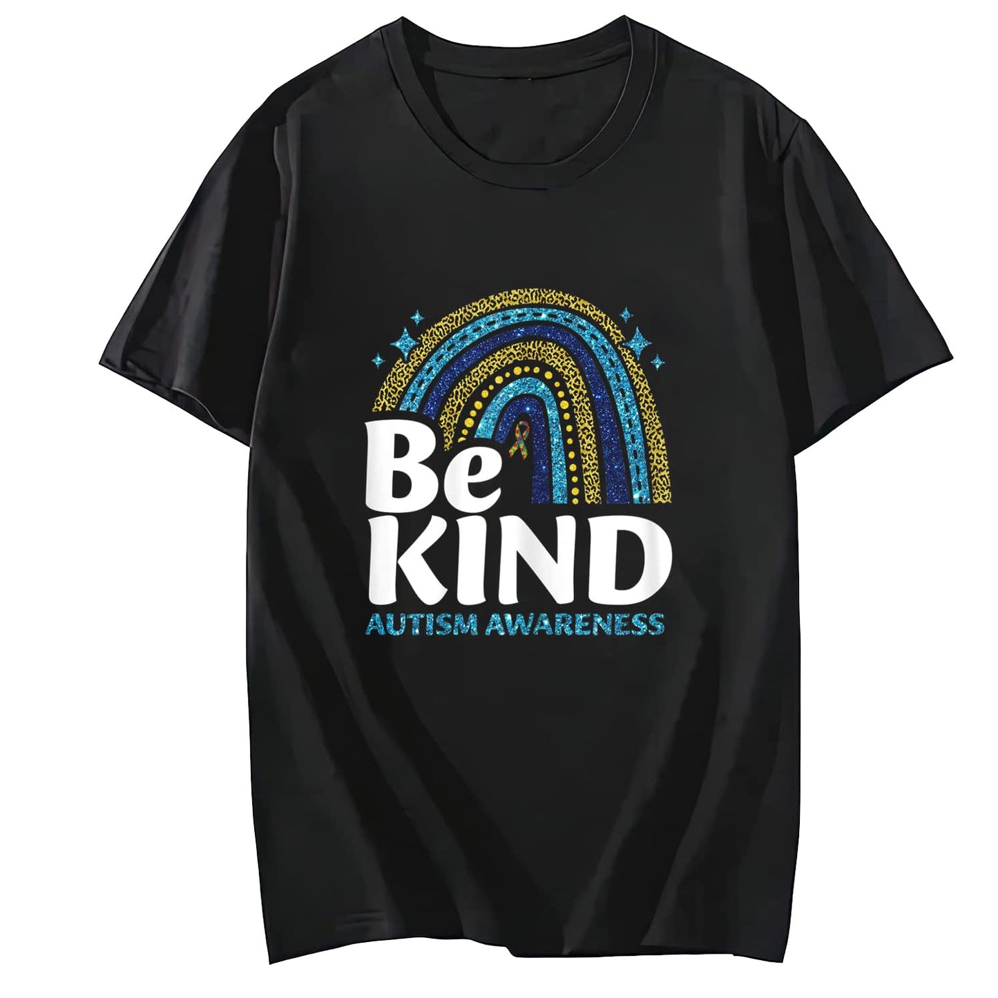 Be Kind Rainbow Autism Awareness Leopard Print Women Girls T-Shirt