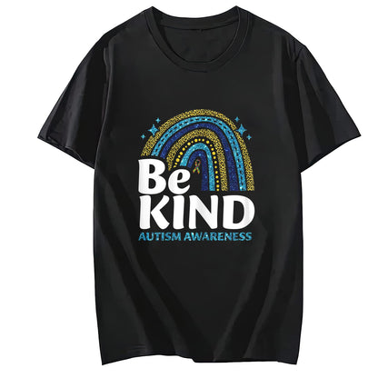 Be Kind Rainbow Autism Awareness Leopard Print Women Girls T-Shirt
