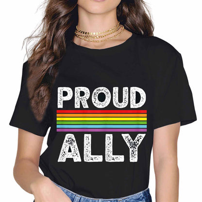 Proud Ally Fashion Short Sleeve Casual Round Neck Pride Month Gift T-Shirt