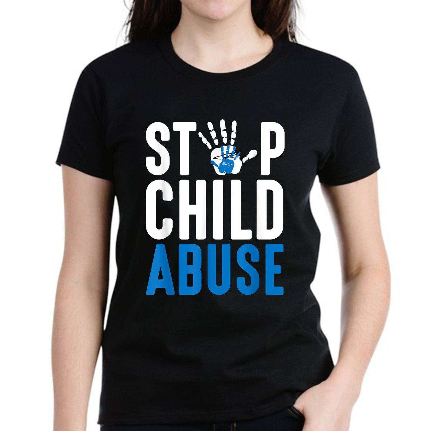 LastFor1 Women Casual Blue Child Abuse Prevention Awareness Pattern Gift Short Sleeve T-Shirt