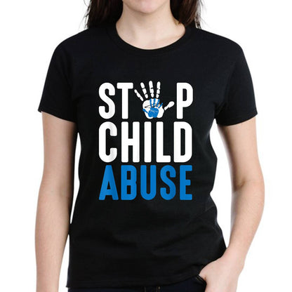 LastFor1 Women Casual Blue Child Abuse Prevention Awareness Pattern Gift Short Sleeve T-Shirt