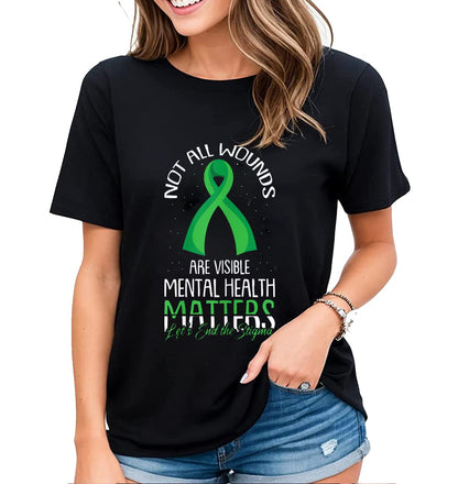 T-Shirt for Women No One Fights Alone Mental Health Awareness Green Ribbon Casual Short Sleeve Tops