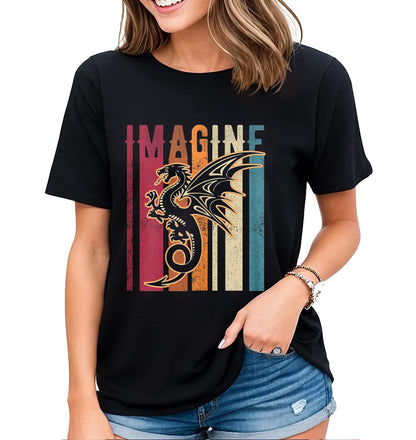 Women's T-Shirt Fun Dragon Graphic Shirt Summer Casual Short-Sleeved Tops